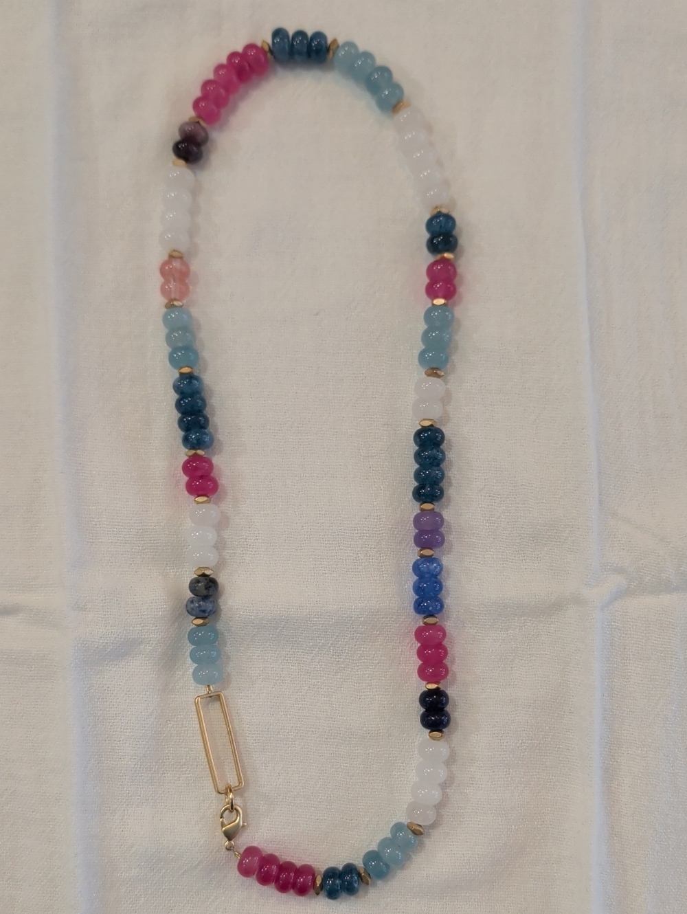 Colorful Dyed Jade Necklace, 19 In, Goldtone